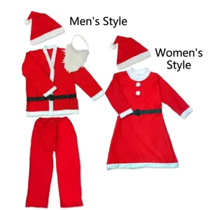 Christmas Santa Claus Costume Set For Adults Kids Boys Girls Festive Costume Apparel Props For Stage Performance Party