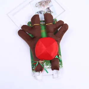 Reindeer car antlers and red nose decoration set made of soft plush for Christmas
