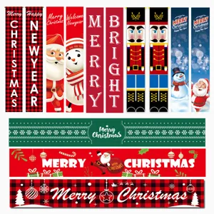 Kerst Deur Banner Set Ruit Tafelrunner Tuinvlag Oxford Doek Merry Christmas Welkom Muur Decor Veranda Bord Banner