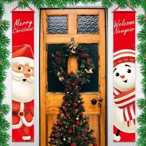 Feestelijke kerstbanners voor de veranda met kerstman en sneeuwpop ontwerpen.