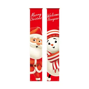 Paar feestelijke rode kerstbanners met kerstman- en sneeuwpopillustraties