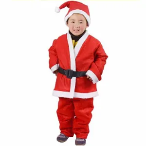 Full view of children's Santa Claus costume set including hat jacket and belt