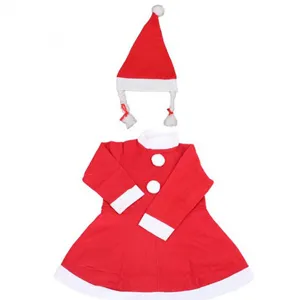 Red and white Christmas Santa costume set for girls including dress and braided hat
