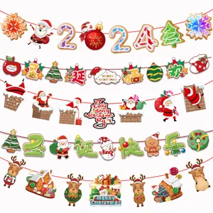 Set di Banner Natalizi in Carta a Fumetti Motivo Babbo Natale Pupazzo di Neve Renna Ghirlanda Festiva Per Decorazione Atmosfera Scena Festa Casa Centro Commerciale