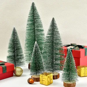 Juego de mini árboles de Navidad con efecto nieve para decoraciones festivas de mesa