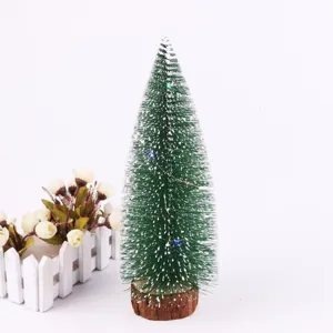 Mini árbol de Navidad nevado con luces LED y base de madera para decoración de mesa