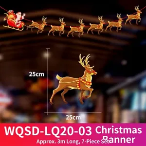 Dettagli dello striscione natalizio con renne e Babbo Natale, misura 25cm e lungo 3m