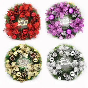 Christmas Wreath Door Hanging Decoration With Pinecone Baubles Merry Christmas Letter Board Artificial Wreath Garland Festive Home Wall Decor Ornament
