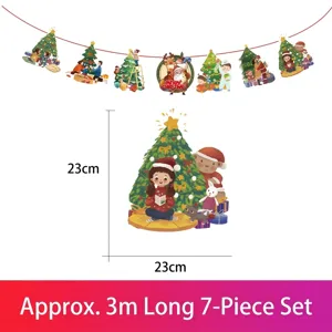 Vista dettagliata del festone di Natale con bandiere da 23cm e lunghezza totale di 3m.