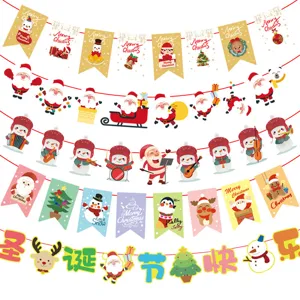 Ghirlanda di striscioni natalizi in carta con Babbo Natale e pupazzo di neve per feste