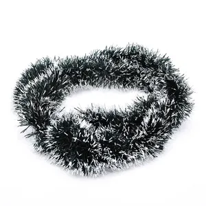 Close-up of green and white Christmas tinsel garland decoration