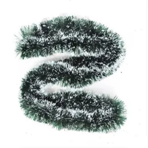 Festive Christmas Tinsel Garland For Christmas Tree Decoration Holiday Party Home Ornament Dark Green White Green Edge Ribbon