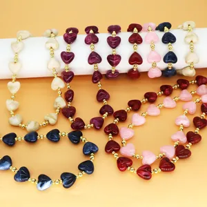 Vintage Niche Ink Pattern Marble Texture Resin Heart Beads Choker Necklace Bracelet Set For Women Girly Handmade Jewelry Gift