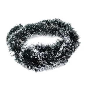 Classic 2m Christmas tinsel garland for holiday tree decoration, black and silver mix
