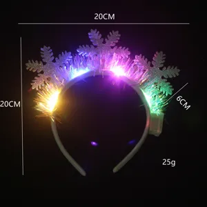 Detail of LED Christmas headband with glitter snowflakes and colorful fiber optics