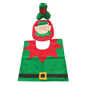Festive 3-piece Christmas elf toilet seat cover set with cute red and green elf decorations