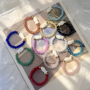 Handmade 12 Colors Lampwork Glass Beaded Stretch Ring With White Shell Fish Pendant Fashion Bohemian Jewelry Gift For Women