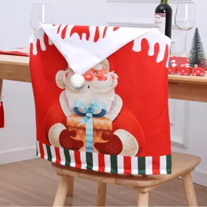 Christmas Chair Cover Santa Claus Snowman Reindeer Printed Brushed Fabric Chair Back Covers For Christmas Dining Room Decor
