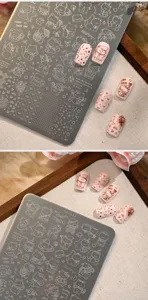 Close-up of sweet cat and star patterns on nail stamping plate TG-029