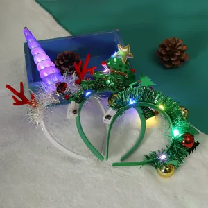 LED Glowing Christmas Tree Headband Sequin Holiday Hair Accessories Cartoon Party Decorations Headwear For Christmas Carnival Party