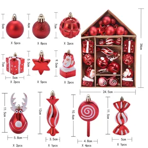 Details van de rode kerstversieringsset inclusief de exacte aantallen en afmetingen.