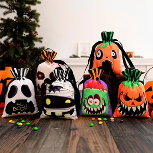 Bolsas de Caramelos de Halloween para Niños Bolsas de Regalo con Cordón de Calabaza y Fantasma de Lona Artículos de Fiesta