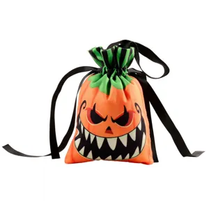 Bolsa de caramelos de calabaza de Halloween con cordón e impresión de cara aterradora