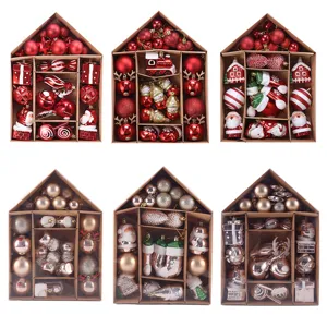 Kerstballen Beschilderde Ornamenten Cadeauset Huis Vorm Display Case Voor Kerstboom Venster Decoratie Hangende Feestartikelen