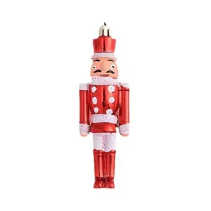 Traditioneller roter Nussknacker-Soldat Weihnachtsbaumschmuck mit weißen Glitzerdetails