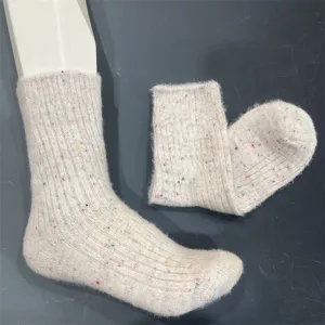 Merino wool fuzzy mid-calf socks with colorful speckles for cozy winter daily casual wear.
