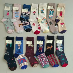 Vintage forest fairy tale cotton mid-tube women socks with cute cartoon animal prints and chic designs.