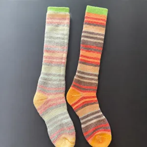 Merino wool thick thermal ski socks for women, outdoor long striped hiking socks.