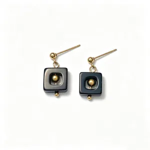 Elegante schwarze quadratische Steinohrhänger mit Goldperle aus vergoldetem Stahl