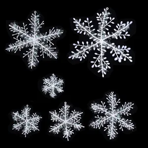 Set de adornos de copos de nieve de plástico blanco para decorar el árbol de Navidad