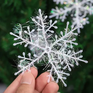 Adorno de copo de nieve de oropel iridiscente de 11 cm para decoración de árboles de Navidad