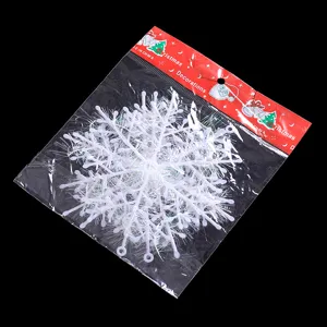 Adorno de copo de nieve de plástico blanco de 11cm con espumillón para árbol Navidad