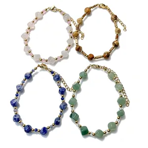 Stainless steel natural stone beaded bracelet and necklace set for beach vacation