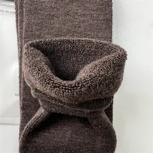 Thickened merino wool long socks in solid brown, featuring a warm loop terry interior.