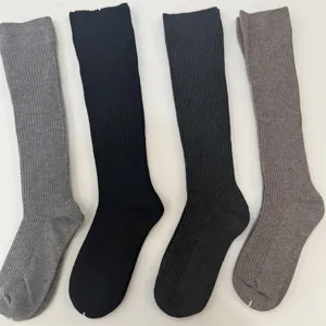 Women Over The Knee Merino Wool Socks Solid Color Vertical Striped Long Tube Winter Warm Student Hosiery