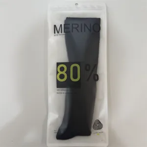 80% Merino wool knit knee high socks in black, featuring classic ribbed texture for women.