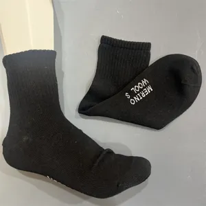 50% merino wool mid-tube socks casual daily wear solid black winter fashion socks