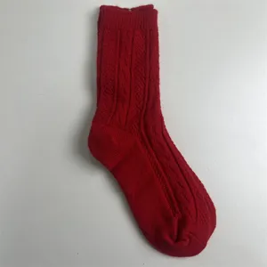 Detailed close-up view showing the warm red winter wool blend knitted sock knit texture.
