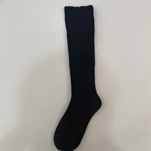 Black ribbed knee high merino wool socks for women, solid color winter student long socks.
