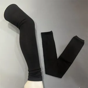 High quality merino wool blend long leg warmers for women, solid black solid daily wear.