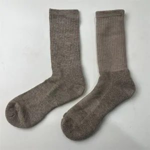Close-up detail of thick merino wool cushioned socks, soft texture and warm winter design.