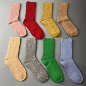 Merino Wool Crew Socks For Men And Women Solid Color Breathable Double-Needle Knit Casual Outdoor Hiking Socks
