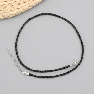 Black Handwoven Braided Necklace Cord With Silver Color Lobster Clasp Extender Chain DIY Jewelry Making Supplies Twist Pendant Rope Replacement Crafting Cords