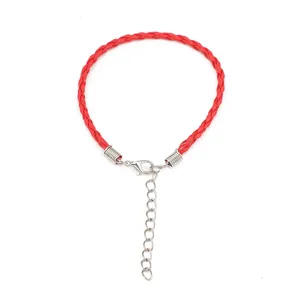 Rotes geflochtenes Wachsseil-Armband mit verstellbarem Metallverschluss für DIY