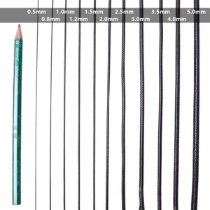 Professional black Korean wax cord assortment with thicknesses from 0.5mm to 5.0mm