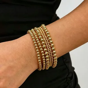 Minimalistisches Edelstahl Kugelperlen Elastisches Armband Für Damen Herren 18K Vergoldet Metallische Runde Perlen Handkette Alltag Pendeln Geometrischer Schmuck Geschenk